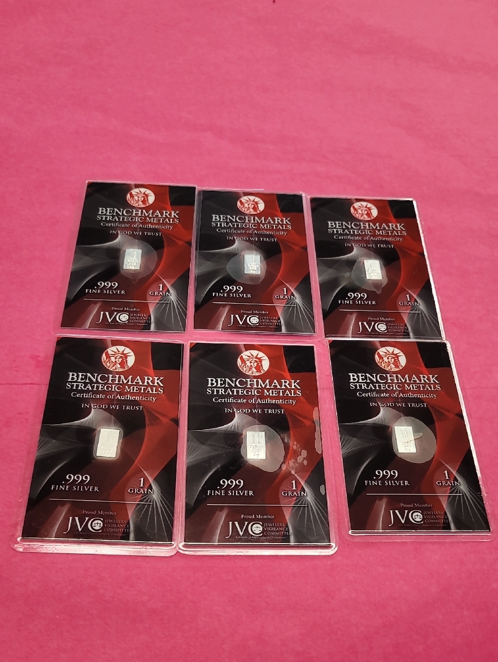 Benchmark Strategic Metals .999 Fine Silver 1 Grain Bars - Set of 6